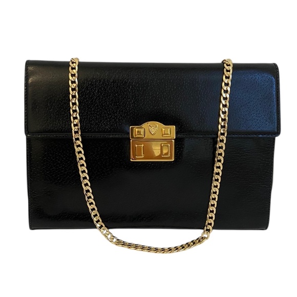 Gucci Black Leather Convertible Crossbody Bag w/ COA - Gold Hardware - Vintage - Picture 3 of 15